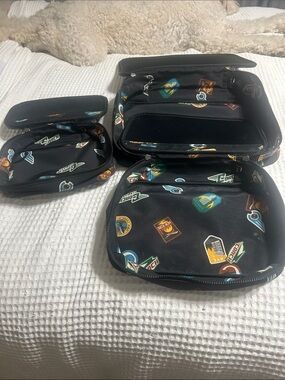 Coach Black Travel Toiletry Pouch Set with Multicolor Patch Print